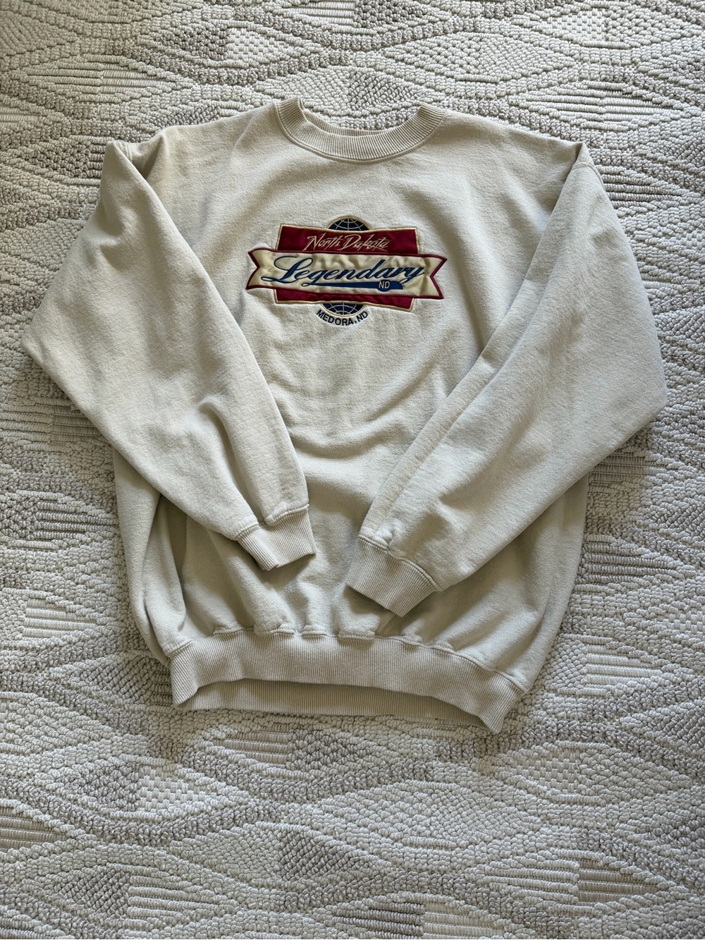 Cream Crewneck Sweatshirt with 'Legendary' Embroidered Patch